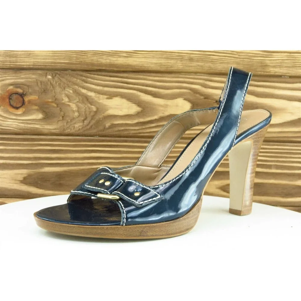 Franco Sarto Women Sz 10 M Dark Blue Platform Patent Leather Shoes Cr1B